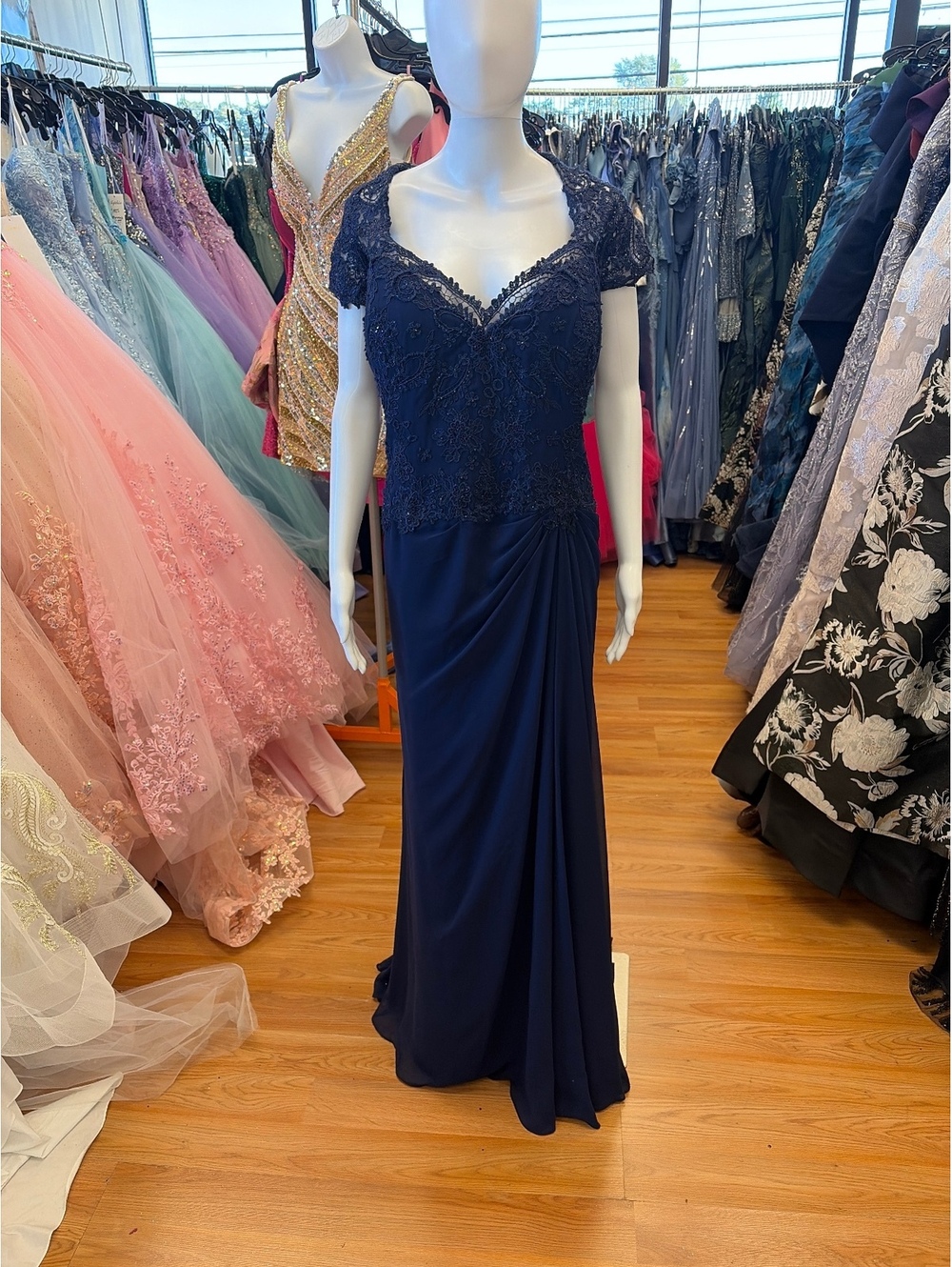 Montage by Mon Cheri Navy Blue Lace Evening Gown Size 24W